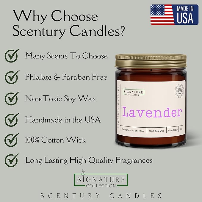 Lavender Scented Candle, Many Scents to Choose from, All Natural Non-Toxic Soy Wax, Handmade in The USA (Lavender)