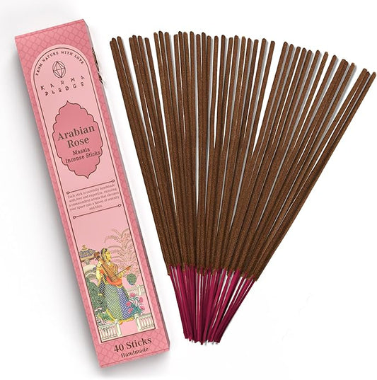Incense Sticks, Rose Arabic Incense, Made with Natural Ingredients, Hand Rolled Aromatic Masala, 40 Stick Pack, 45-60 Minute Burn Time, Best for Home Fragrance, Meditation, Yoga, Spiritual Healing
