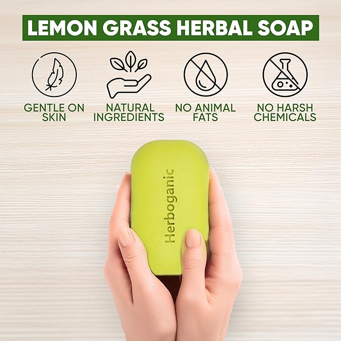 HERBOGANIC Lemongrass Herbal Soap | Pack of 6 of 5oz soap Bar | Ideal for Men and Women, Soothing and Nourishing Soap for Moisturization