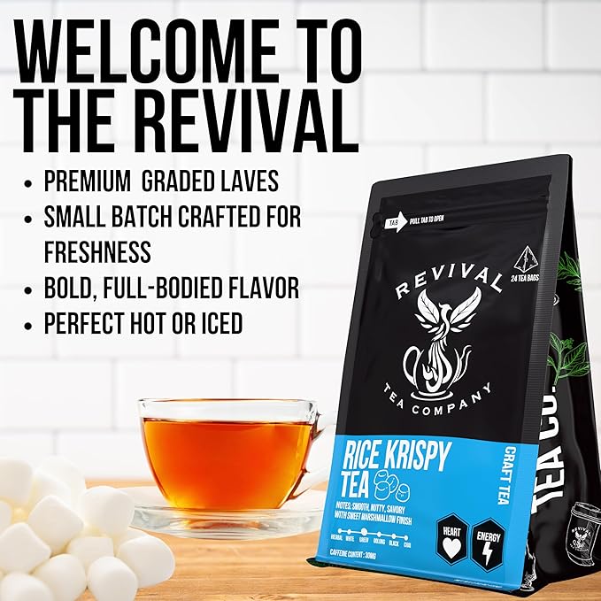 Revival Tea Company Rice Krispy Tea - Green Tea Blend with Toasted Rice and Marshmallow Flavor - Loose Leaf 6 Ounces