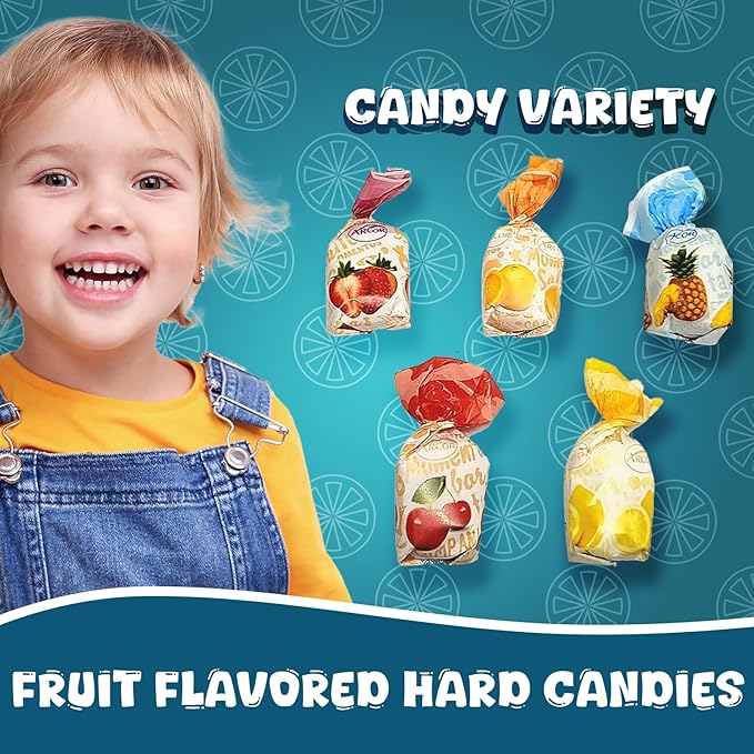 Fruit Filled Hard Candy Individually Wrapped - 2 lb Delicious Assorted Variety Pack for Snacking & Sharing - Bag of Candy for Mima's Summer Mega Sale & Valentines Day