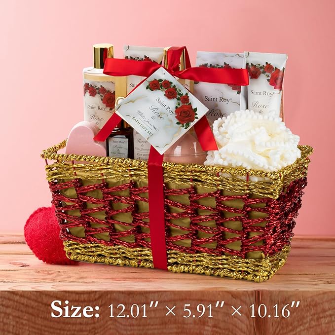 Bath & Body Gift Set, Luxury Christmas Gifts for Women, Home Spa Bath Gift Basket, Rose Jasmine bath basket, Pamper Gifts for Women Teens, 15 Pcs Relaxing Home Bath Spa Kit beauty sets, Mother's Gifts