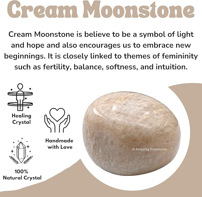 Amazing Gemstone Cream Moonstone Crystals and Healing Stones Tumbled - 1 oz Cream Moonstone Stone,Natural Healing Stones for Energy Balance,Stress Relief - Premium Polished Gems Rocks for Meditation