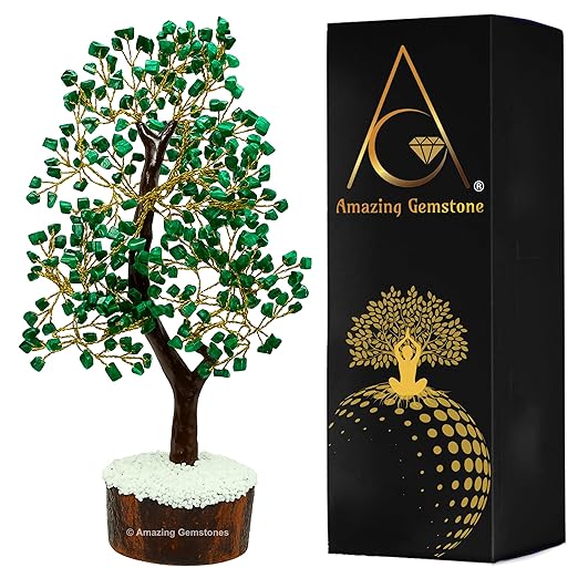 Amazing Gemstone Crystals and Healing Stones Birthday Gifts for Women - Malachite Crystal Tree of Life Home Decor Stocking Stuffers, Bookshelf, Room, Meditation Gift for Dad, Unique Birthday Gifts