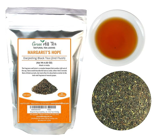Greenhilltea - Darjeeling Margaret's Hope (TGFOP) Second Flush - Premium Loose Leaves Black Tea From Himalayas- Medium Caffeine-Mellow and aromatic with muscatel notes – 4 OZ. Tea in Foil Bag.