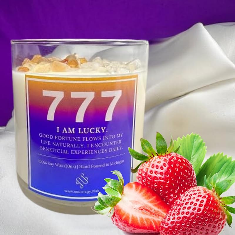 777 Angel Number Candle, 10oz, Crystal candle, 100% Soy Wax & Phthalate-Free Fragrance candles, Gifts candles for women, Angel Number Gift, Good Luck Candle, Money Candle
