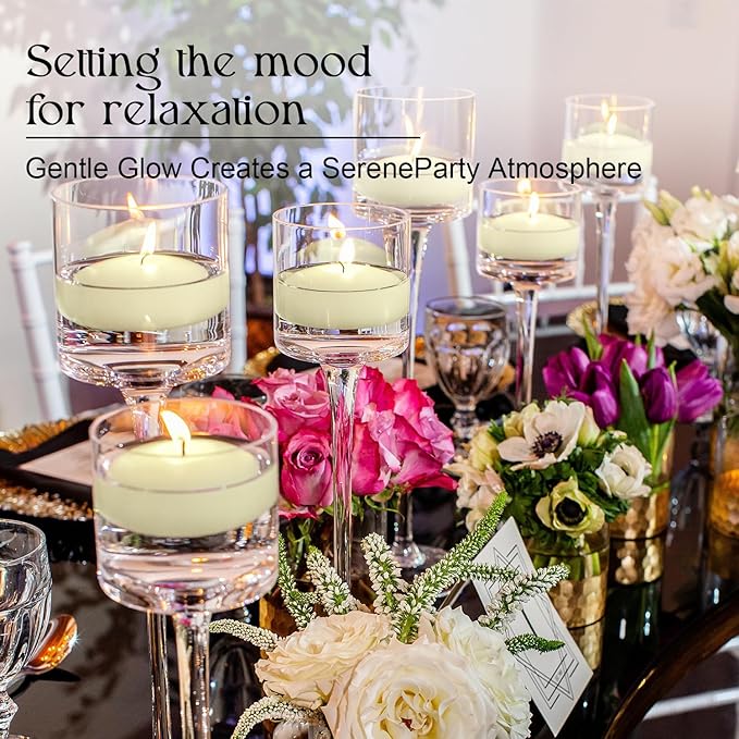 12-Pack 3" Ivory Premium Floating Candles – Long-Lasting, Smokeless – Perfect for Weddings, Pool Parties, Spa Ambiance & Decor