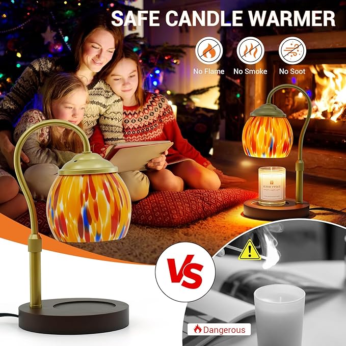 Candle Warmer Lamp - Electric Candle Warmers with Timer Dimmer Height Adjustable Wax Melt Warmer for Jar Candles, Blown Art Glass Warming Lamp Housewarming & Birthday Gifts for Mom Women