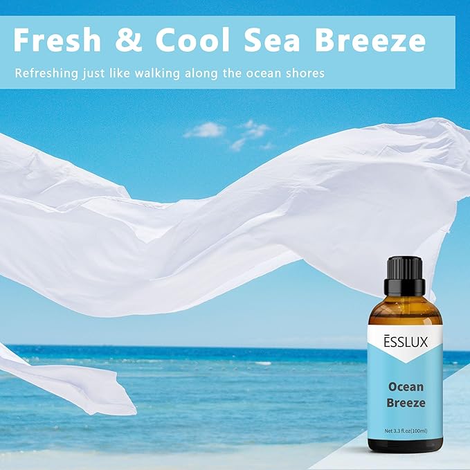 Ocean Breeze Fragrance Oil, ESSLUX Large Single Scented Oils 100 ml (3.3 oz), Fresh Sea Aromatherapy Essential Oils for Home for Diffuser, Massage, Soap, Candle Making Scents
