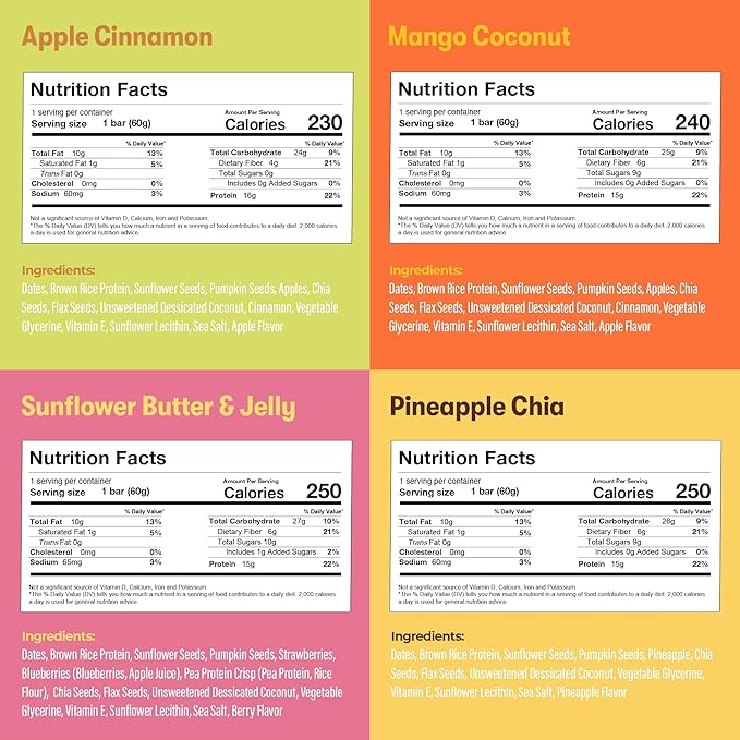 Amrita Nut Free Variety Pack Vegan Protein Bars (12 Count PK of 3) | 11g to 12g Plant-Based Protein Bar | Peanut Free, Gluten Free, and Dairy Free | Low Sugar, High Fiber, Healthy School-Safe Snacks