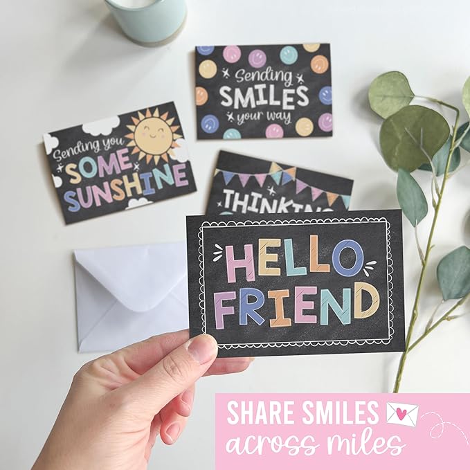 Hadley Designs Thinking of You Cards with Envelopes - 24 Hello Greeting Cards Thinking of You Card for Men & Women Bulk, Blank Encouragement Card for Kids, Just Because Cheerful Encouraging Notecards