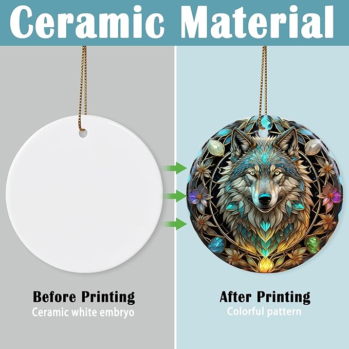 Colorful Ceramic Wolf Christmas Ornament, Wolf Ornaments for Christmas Tree, Holiday Decorations, Christmas Decor, Wolf Lovers, Wolf Gifts, Christmas Ornament Gift Ideas