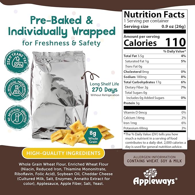 Appleways Cheddar Cheese Crackers, All-Natural Whole Grain Cheese Crisps, Healthy Crispy Cheese Snack, Kosher Certified, Made in USA, 4 Large Packs, 20 Oz