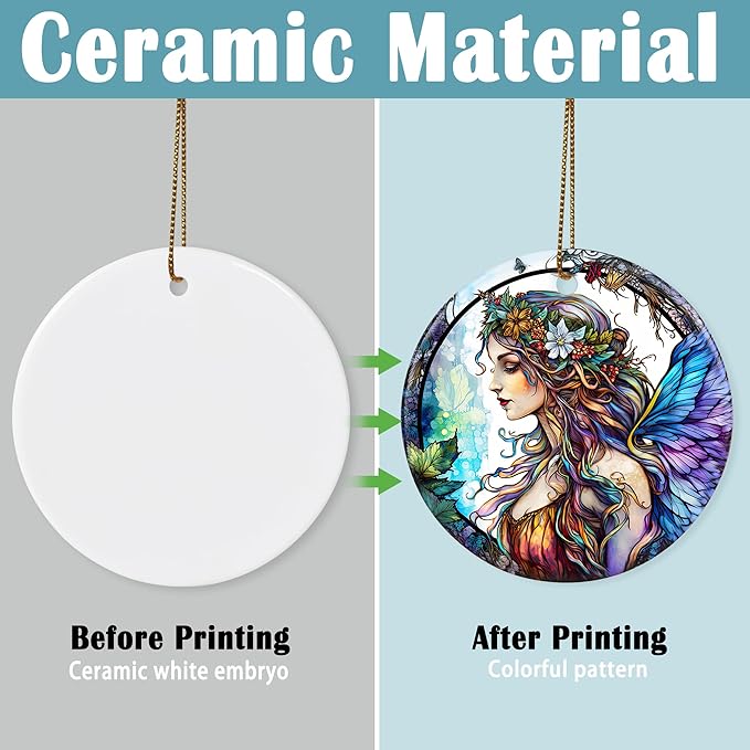 Colorful Ceramic Fairy Christmas Ornament, Fairy Ornaments for Christmas Tree, Holiday Decorations, Christmas Decor, Fairy Gifts, Fairy Lovers, Christmas Ornament Gift Ideas - Pattern B