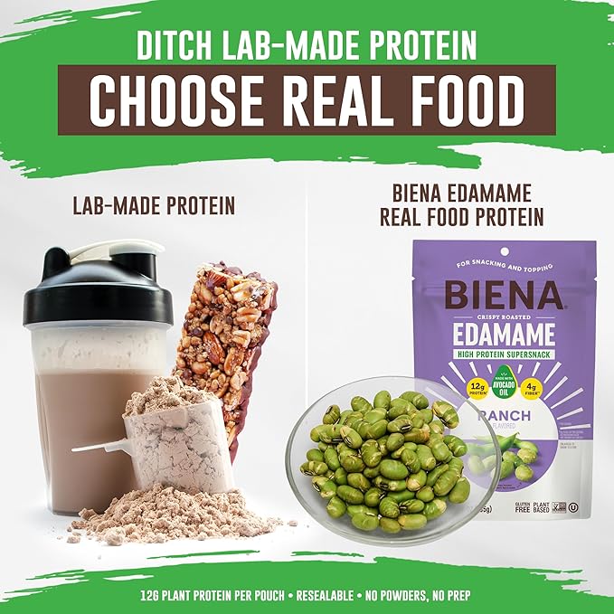 Biena Crispy Roasted Edamame Beans Snack – High Protein Snack for Adults & Kids, 12g-13g Protein per Serving - Made with Avocado Oil – Vegan, Low Carb, Gluten-Free – 3-Pack 4.75oz, Ranch