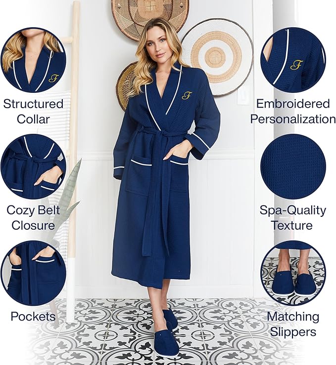 Lotus Linen Waffle Robes for Women - Lightweight Cotton Kimono Bathrobe - Long Soft Spa Bath Robe