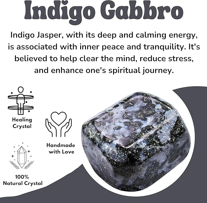 Amazing Gemstone Indigo JasperCrystals and Healing Stones Tumbled - 1 oz Indigo Jasper Stone, Natural Healing Stones for Energy Balance, Stress Relief - Premium Polished Gems Rocks for Meditation