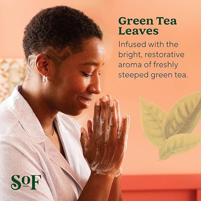 SoF Nourishing Hand Wash - With Moisturizing Sea Algae, Coconut & Olive Oil- Vegan & Non GMO- Free From Phthalates, Sulfates & Parabens- Green Tea Leaves - 8 oz Bottle 3 Pack