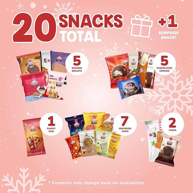 Maxi International Snack Box | Premium Exotic Foreign Snacks | Unique Snack Food Gifts Included | Celebration Theme | Candies from Around the World | 21 Full-Size + 1 Bonus Snacks