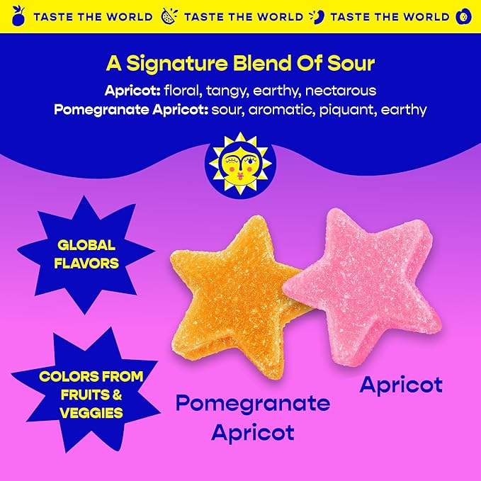 Better Sour Pomegranate Apricot Gummy Stars Candy, Sour Gummies with Bold Fruit Flavor, Mouthwatering Sour Candy Made with Real Fruit Juice, Vegan and Gluten-Free Treats, 10 Pouch Set