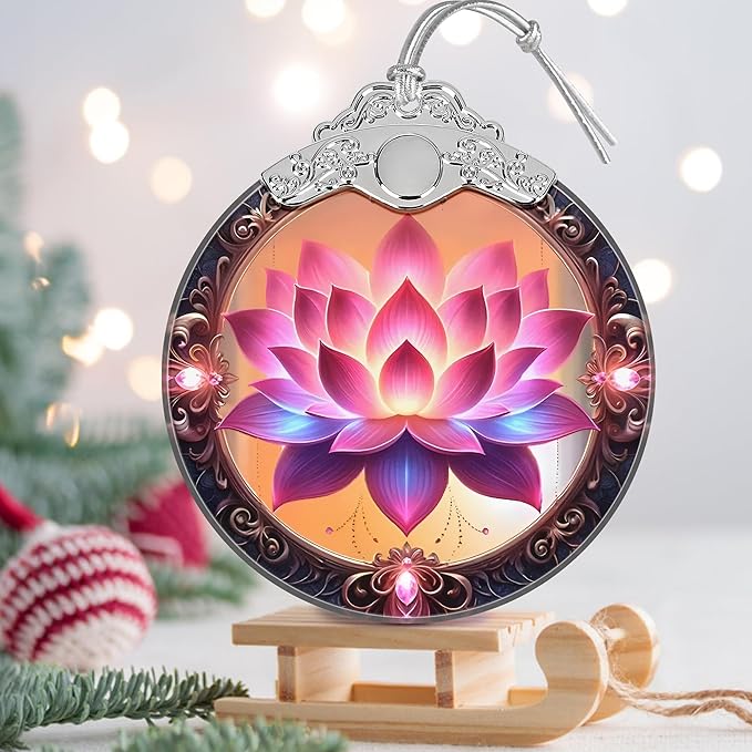 Christmas Ornament - Stained Glass Lotus - Home Decor - Holiday Present Ideas - Gift Exchange - Blooming Lotus