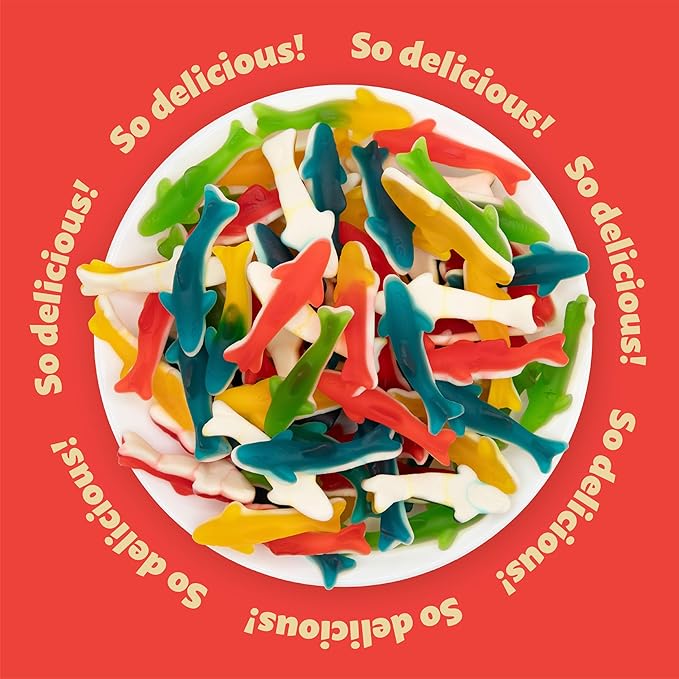 Gummy Sharks Candy Mix | 1 Pound Bag | Assorted Fruit Flavors Shark Gummies | Chewy Gummy Fish for Parties and Candy Buffets | Blue Raspberry, Lime, Lemon, Cherry