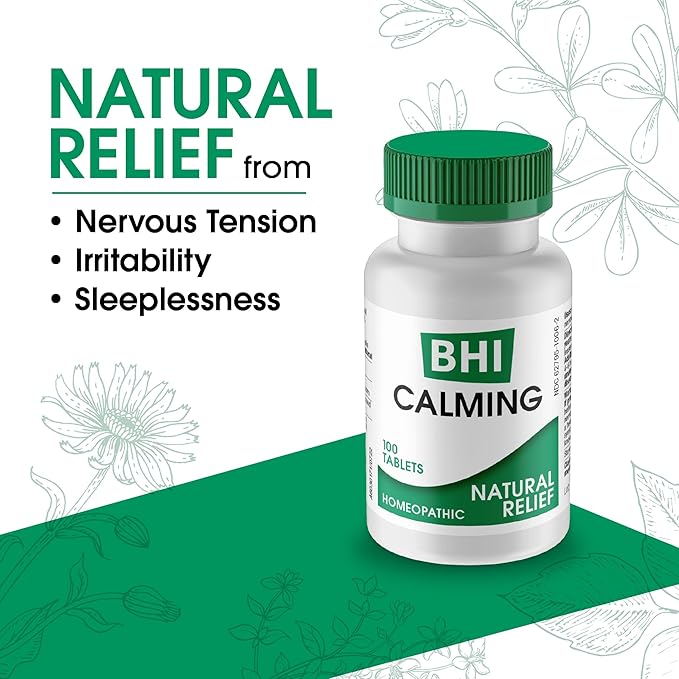 BHI Calming Stress Relief Blend 10 Natural Active Ingredients Help Restore Balance, Support Calm Mood & Sleep - Relax Mind & Body with Passionflower Chamomile & Valerian Root - 100 Tablets