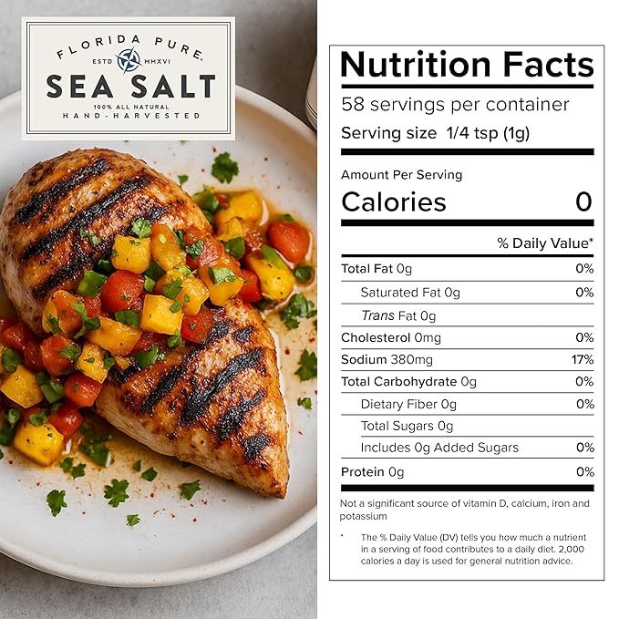 FLORIDA PURE Chipotle Pepper Sea Salt - Smoky, 80+ Mineral Salt, Natural, Unrefined, Non Iodized - for Baking, Cooking, Seasoning & Enhancing Taste - Flaky Sea Salt (4.5 oz Jar)