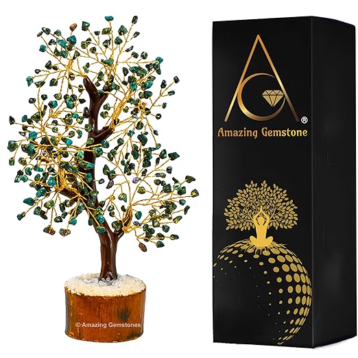 Amazing Gemstone Crystals and Healing Stones Birthday Gifts for Women - Chrysocolla Crystal Tree of Life Home Decor Stocking Stuffers, Bookshelf, Room, Meditation Gift for Dad, Unique Birthday Gifts