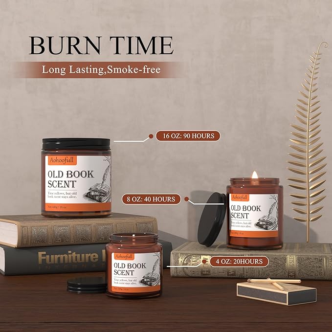 Scented Candles Gifts for Book Lovers, Soy Wax Candles,Fall Candle Inspired Gift Ideas for Readers,Women, Bookworm, Librarian, Men, Friend, 4 oz