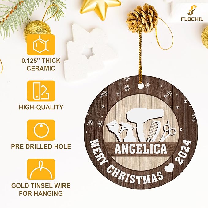 FLOCHIL Personalized Hairstylist Ornament, Custom Hairapist with Name, Hairdresser Ornaments for Christmas Tree, Gifts