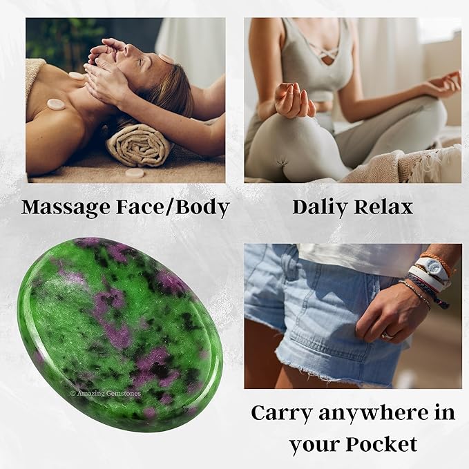 Amazing Gemstone Ruby Zoisite Worry Stone Crystals and Healing Stones - Worry Stones for Stress Relief Gifts - Piedra Crystal Fidget for Meditation, Relaxation - Unique Stocking Stuffers