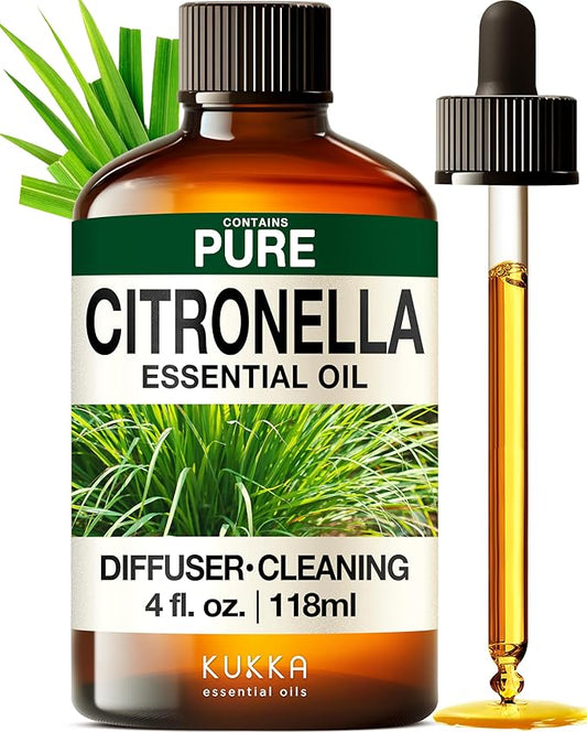 KUKKA Citronella Essential Oils - 4 Fl Oz - for Hair, Skin, Diffuser, Aromatherapy & DIY Soap Making Scent