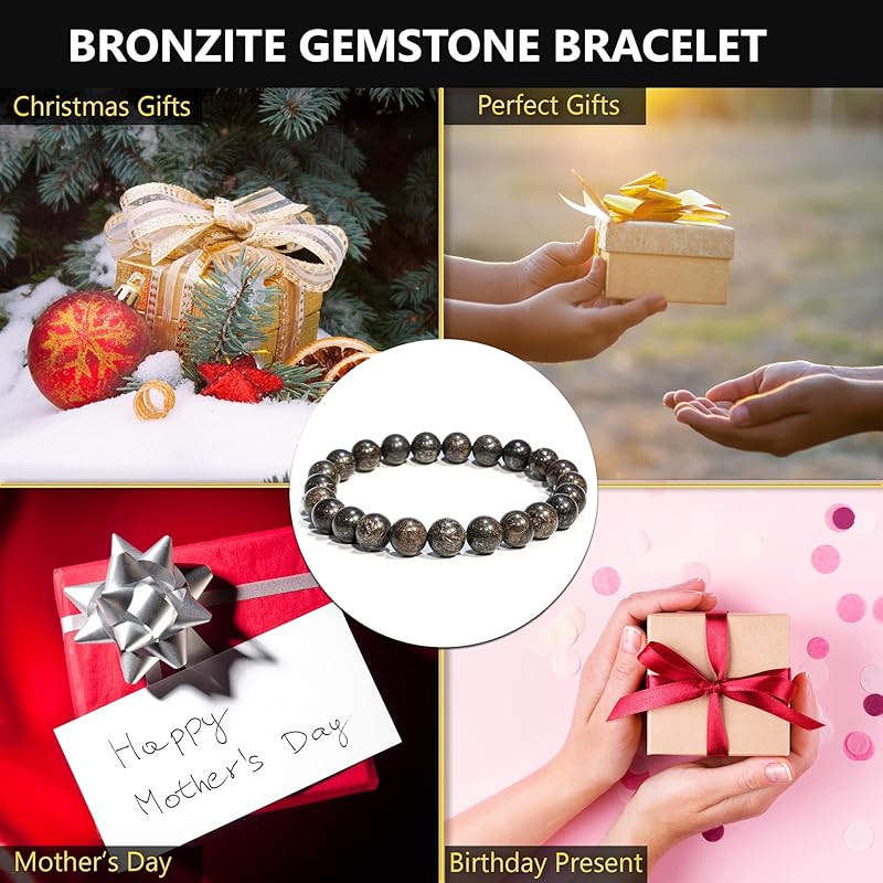 Bronzite Bracelet, Natural Healing Crystal Bracelet for Women and Men, 8mm Round Beaded Bracelet for Spiritual Healing, Protection, Positive Energy, Elastic Adjustable Size Gemstone Bead Bracelet