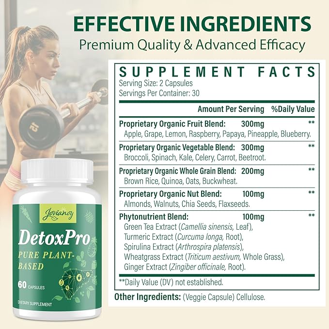 1000 MG Detox & Cleanse Capsules, 26-in-1 Plant-Based Formula, Liver & Colon Cleanse, Heavy Metal Detox for Women & Men, Natural Trace Binder, Antioxidant & Digestive Support, Vegan, 60 Counts