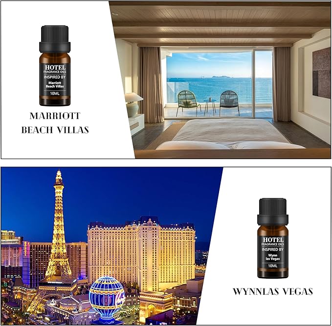 Hotel Collection Diffuser Essential Oil Gift Set,Seaside Hotel Scents for Home,Stress Relief Air Freshening,My Way,Westin,Wynn Las Vegas,Baccarat,Four Seasons,Aria