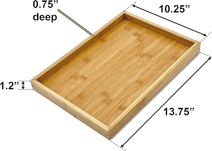Bam & Boo (1-Pack) Natural Bamboo Rectangle Serving & Vanity Tray - for Kitchen, Bathroom, Countertop, Coffee Table (13.75" x 10.25" x 1.2")