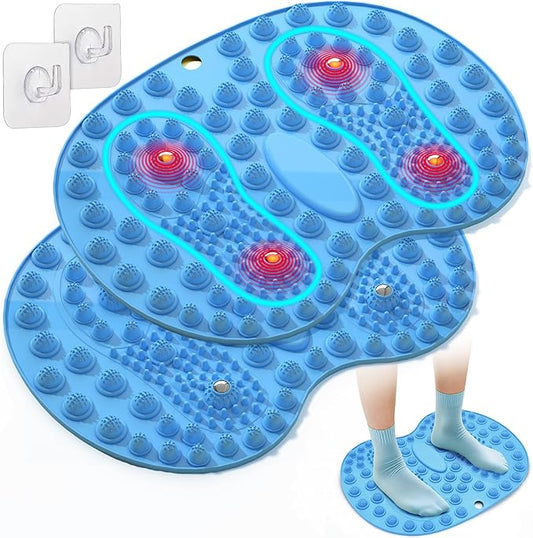 Foot Massager Mat 2PCS, Foot-Shaped Reflexology Mat with Magnetic Therapy, Under Desk Mat Acupressure Mat for Feet Relaxation, Pressure Point Mat for Pain, Fatigue and Stress Relief (Bluex2)