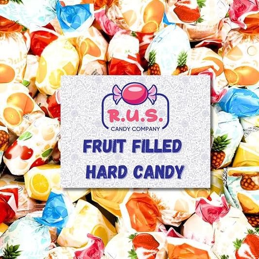 Fruit Filled Hard Candy 3 lb – Individually Wrapped, Old Fashioned Bulk Candy, 5 Assorted Flavors, Hard Shell and Chewy Center by R.U.S. Candy Company (3 Pound)