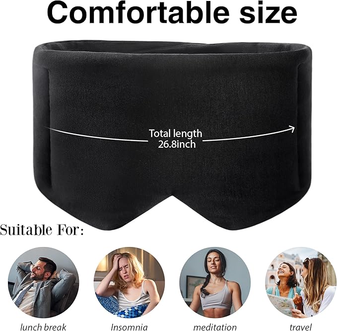 FRESHME Weighted Eye Mask for Sleeping - Black Cotton (0.7lb/11oz) Face Eye Cover Weighted Eye Pillow Oversize Large Soft Sleeping Mask with Nose Pad for Women Men Deep Sleep Essential