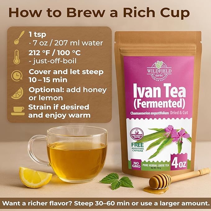 4 oz Siberian Fireweed Tea Herbal Ivan Tea Blooming Sally (Chamerion Angustifolium) Ivan Chai Bulk Loose Leaf Herb Epilobium Angustifolium - 113g (4 oz)