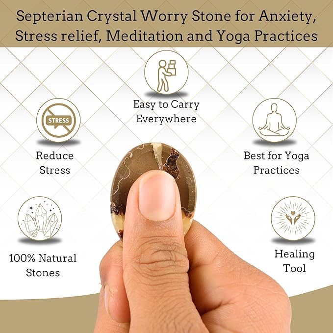 Septerian Worry Stones – Crystal Thumb Worry Stone for Anxiety, Stress – Relaxing and Soothing Balance Stones for Meditation, Stress Relief – Healing Stones and Crystals for Men and Women