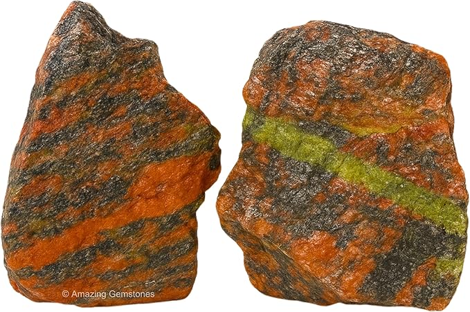 Amazing Gemstone 2 Pieces Unakite Raw Crystals and Healing Stones, Natural Rocks for Tumbling and DIY Raw Stones and Crystals