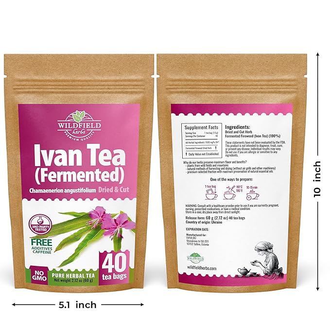 40 Bags Ivan Tea Siberian Fireweed Tea Herb Blooming Sally (Chamerion Angustifolium) - Ivan Chai 40 Count 1.5 g Bags Epilobium Angustifolium Иван Чай