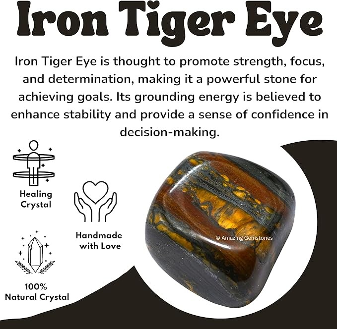 Amazing Gemstone Iron Tiger Eye Crystals and Healing Stones Tumbled - 1 oz Iron Tiger Eye Stone, Natural Healing Stones for Energy Balance, Stress Relief - Premium Polished Gems Rocks for Meditation
