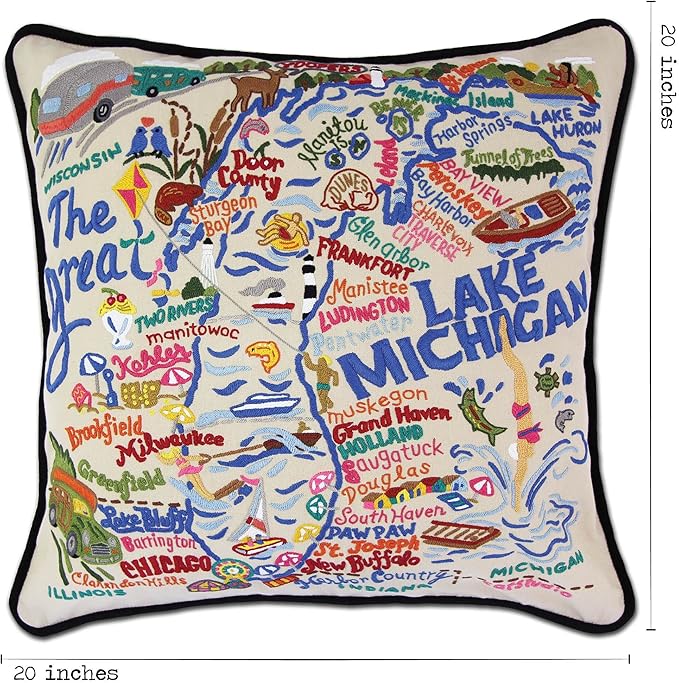 Catstudio Lake Michigan Embroidered Decorative Throw Pillow