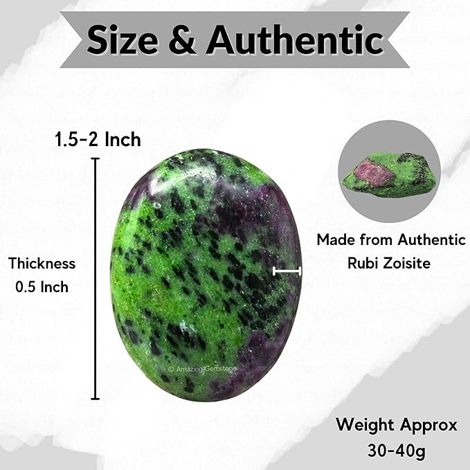 Amazing Gemstone Ruby Zoisite Crystals and Healing Stones - Large Palm Stone Crystals Piedra - Crystal for Good Luck, Balanced Positive Energy, Meditation - Unique Stocking Stuffers