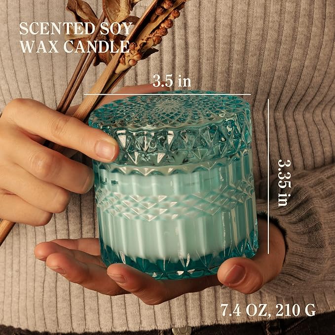 Hidden Label Coconut Lime Verbena Scented Soy Candles, Crackling Wood Wick, Muse Collection 7.4oz Glass Jar Decorative Candles, Gifts for Women