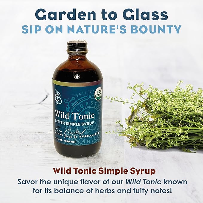 Bluestem Botanicals Organic Wild Tonic Simple Syrup, 8 oz, Cocktail and Mocktail Mixer for Drinks, Non-Alcoholic