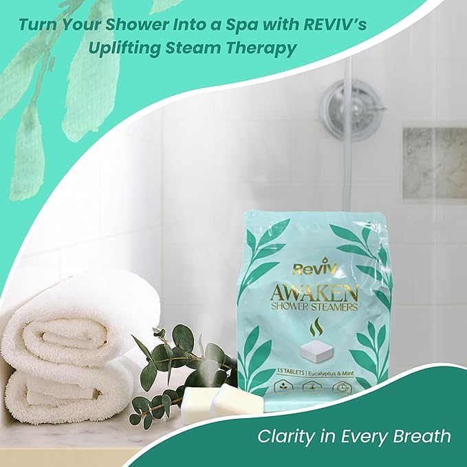 REVIV Shower Steamers Aromatherapy – 15 Long-Lasting Eucalyptus & Mint Shower Bombs for Stress Relief and Sinus Support – Self Care Spa Gifts for Women & Men – Christmas Stocking Stuffer